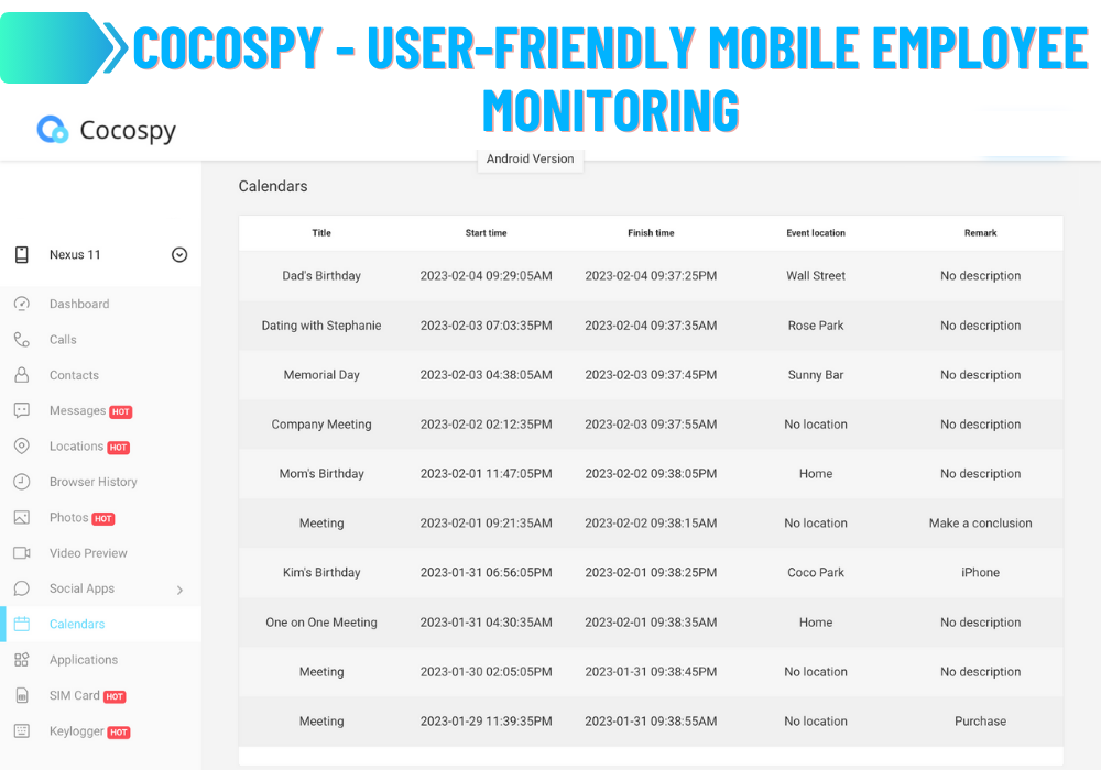 Cocospy - Käyttäjäystävällinen työntekijöiden mobiilivalvontajärjestelmä