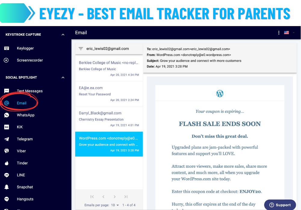 Eyezy - O melhor rastreador de e-mail para pais
