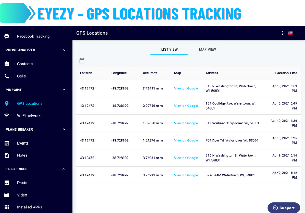 Eyezy - Localisation par GPS