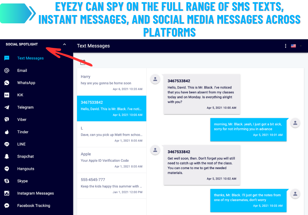 Eyezy espiona textos SMS