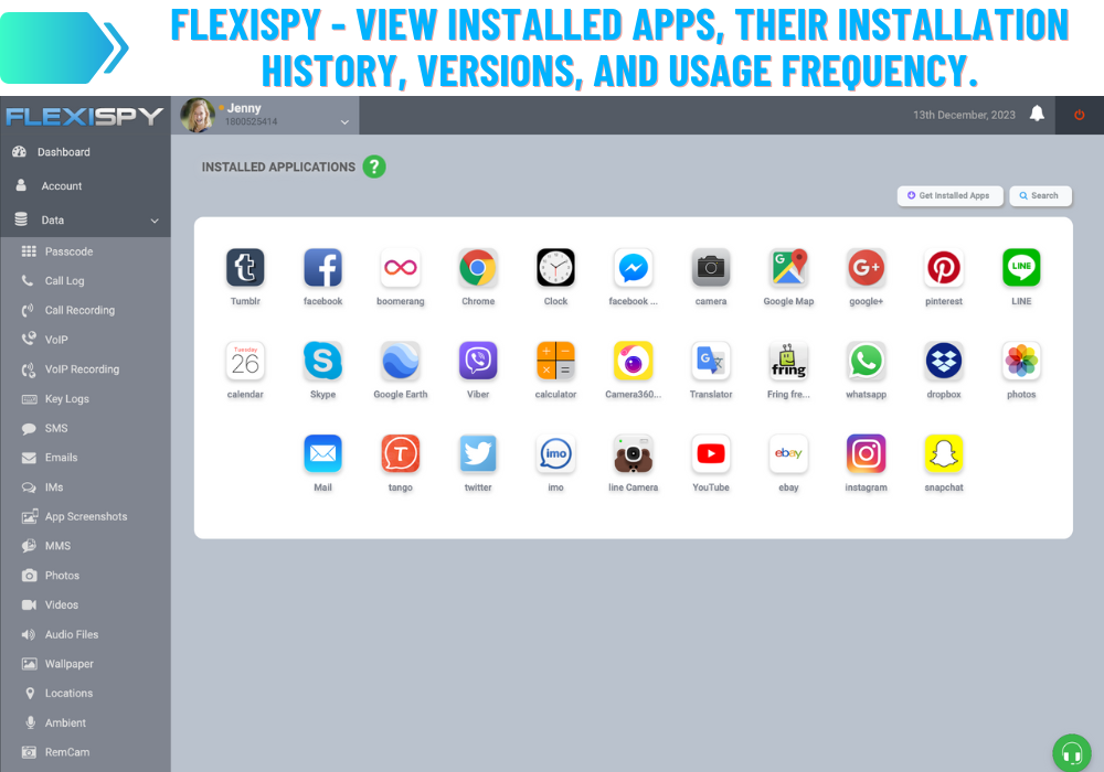 FlexiSPY - przeglądanie zainstalowanych aplikacji