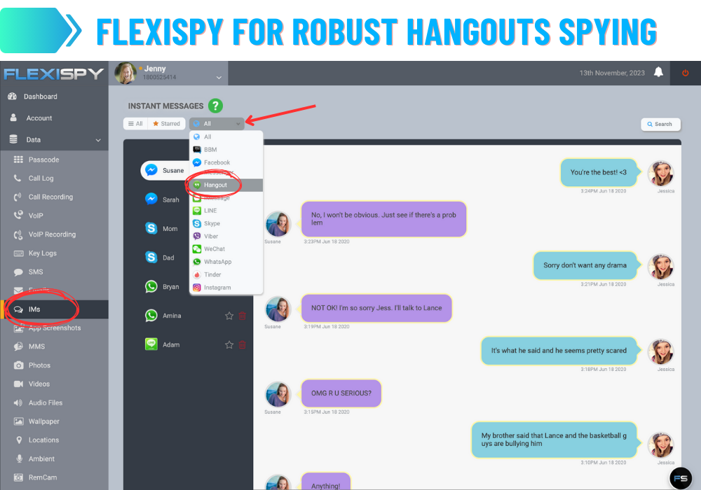 FlexiSPY para espionagem robusta de Hangouts