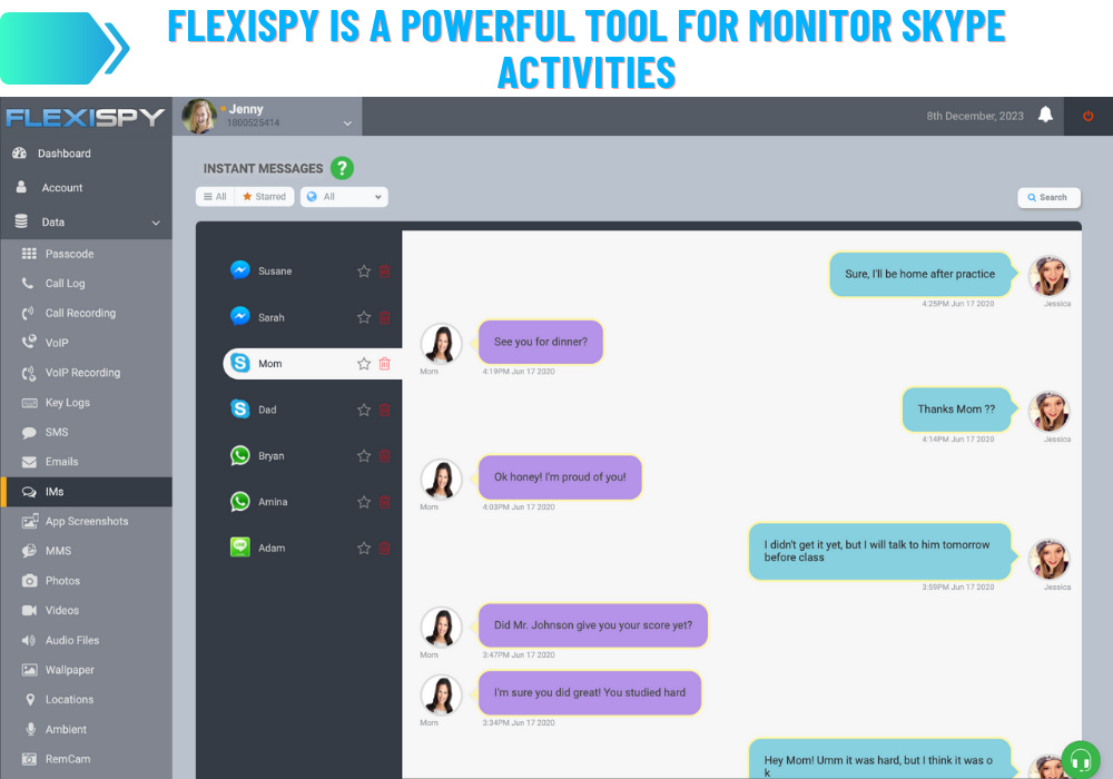 FlexiSPY zur Überwachung von Skype-Aktivitäten