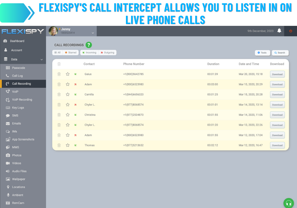 Intercepción de llamadas de FlexiSPY