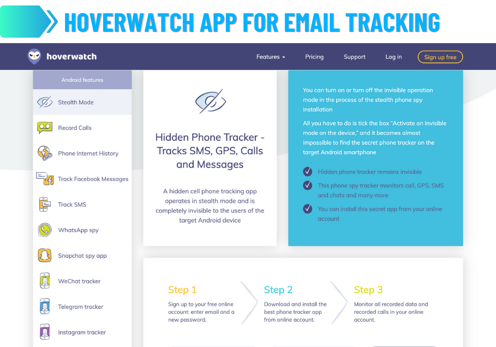 Hoverwatch-sovellus sähköpostin seurantaan