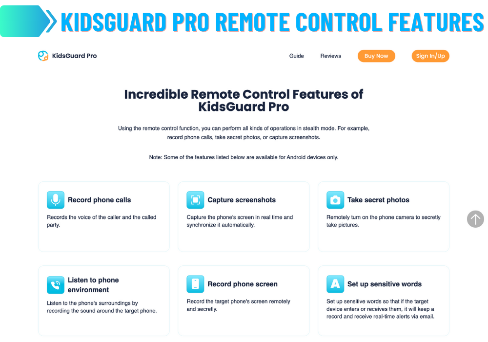 KidsGuard Pro -kaukosäätimen ominaisuudet