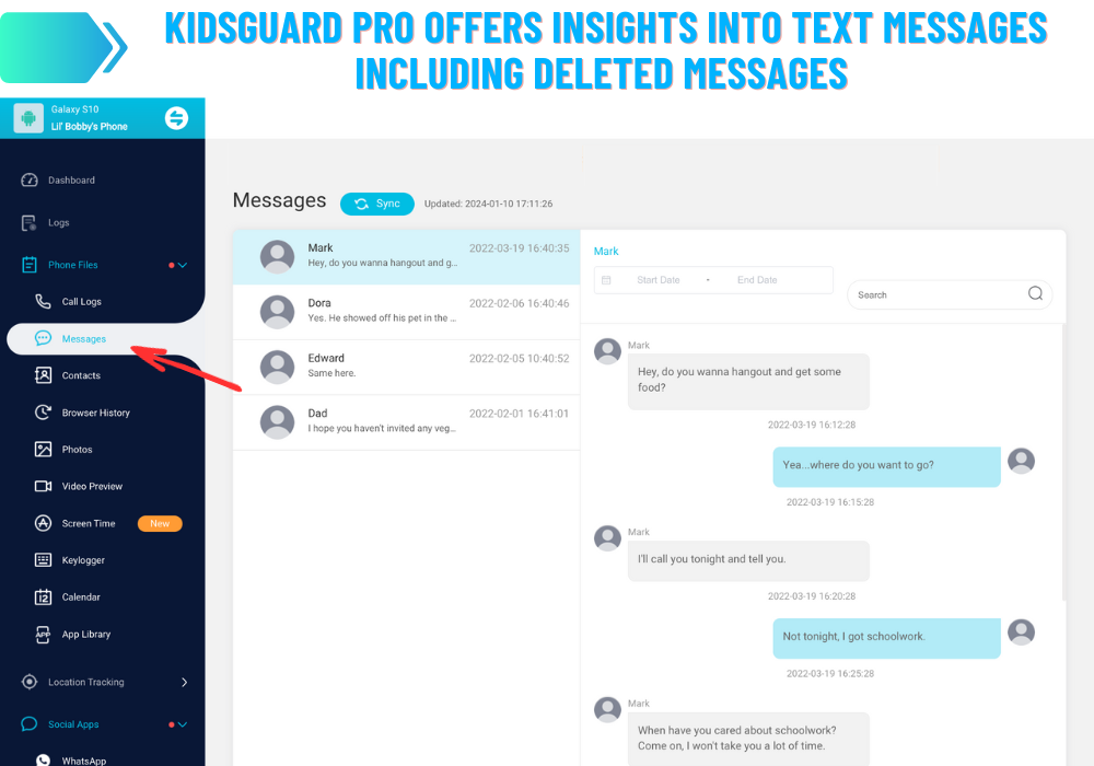 KidsGuard Pro Spia di messaggistica di testo