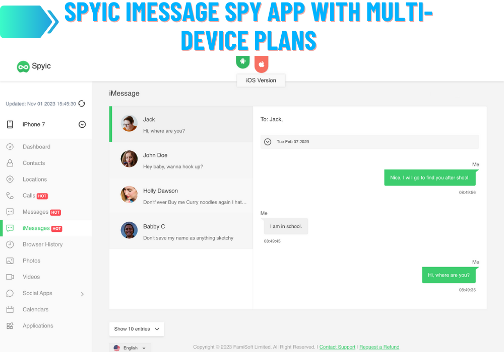 Aplikasi mata-mata Spyic iMessage dengan paket multi-perangkat