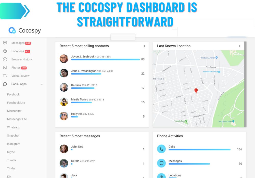 Het dashboard van de Cocospy is eenvoudig 