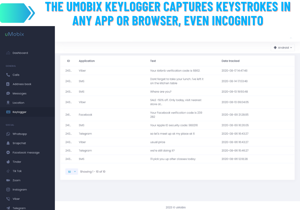 El keylogger uMobix