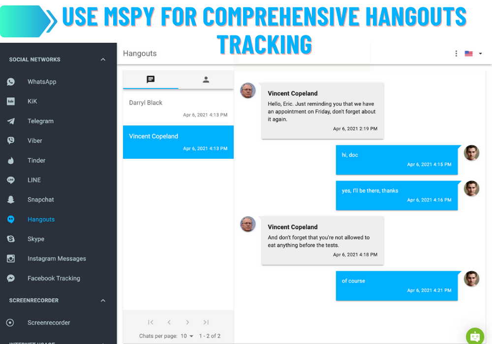 Utilizzare l'mSpy per un monitoraggio completo dell'Hangouts