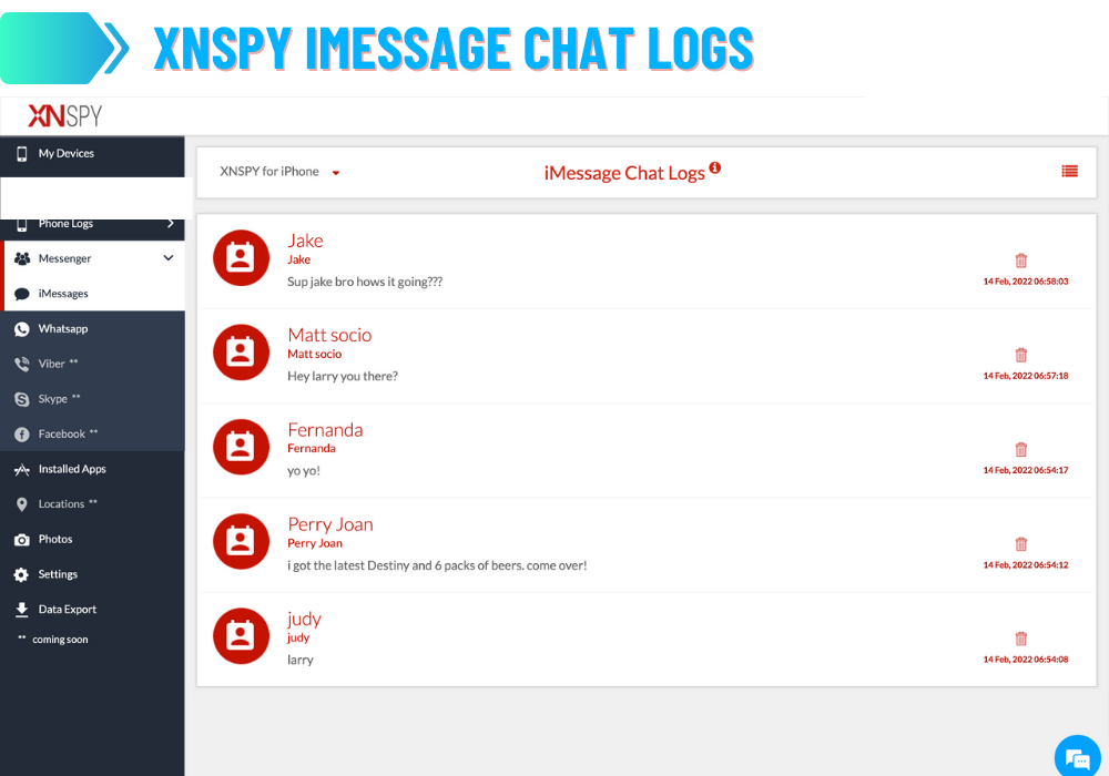 XNSPY iMessage Chatlogs