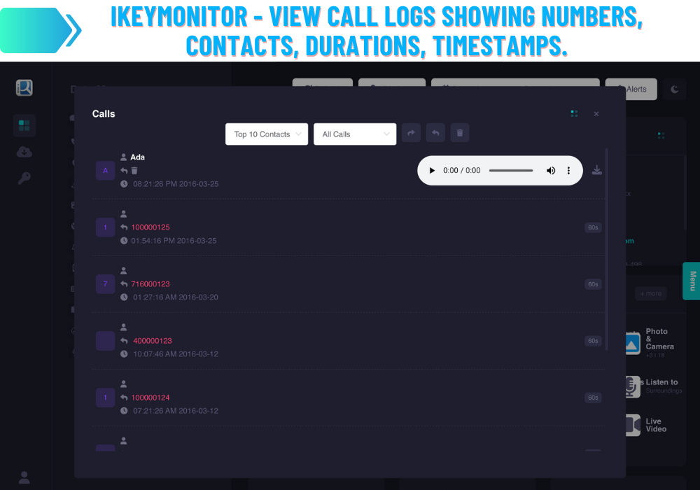 iKeymonitor Exibir registros de chamadas