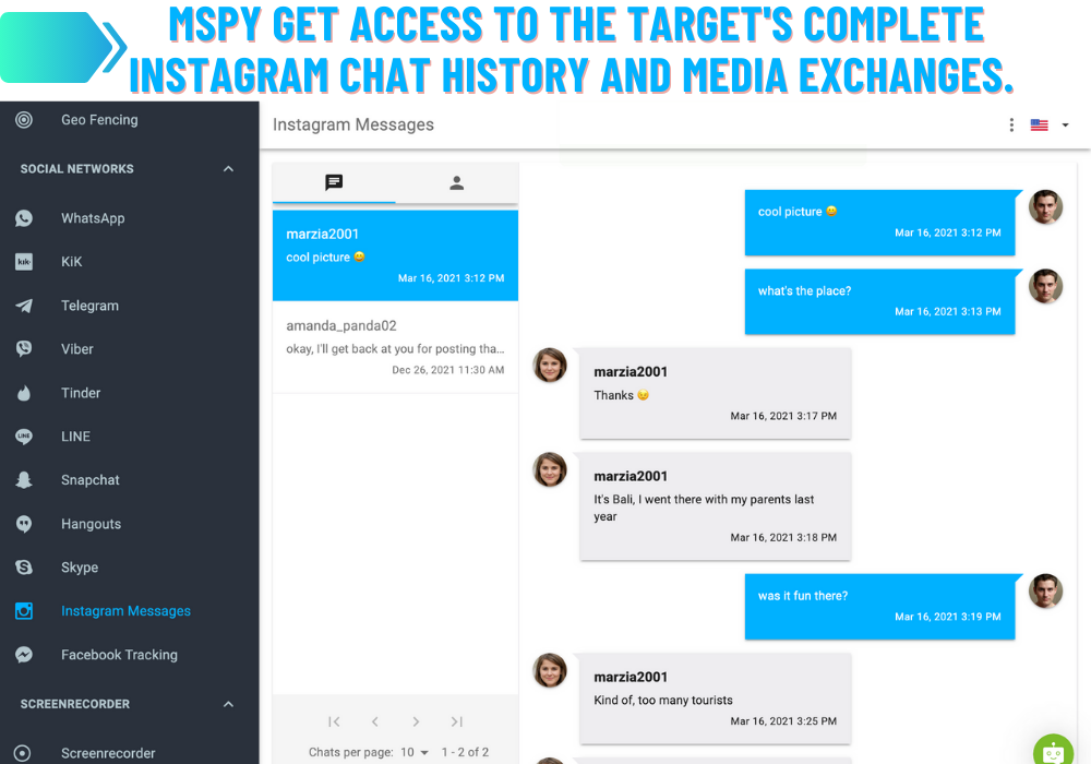 mSPY access to Instagram chat