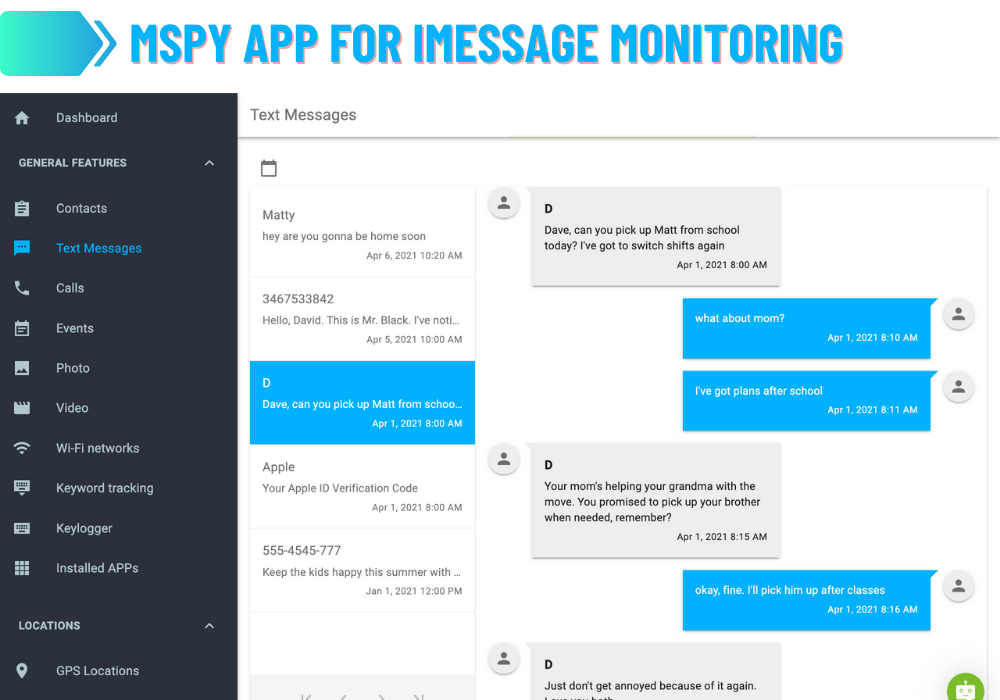 Applicazione mSpy per il monitoraggio dell'iMessage