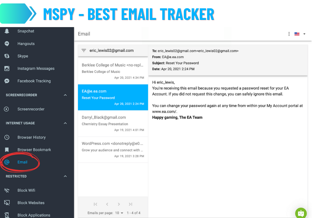 mSpy - Pelacak Email Terbaik