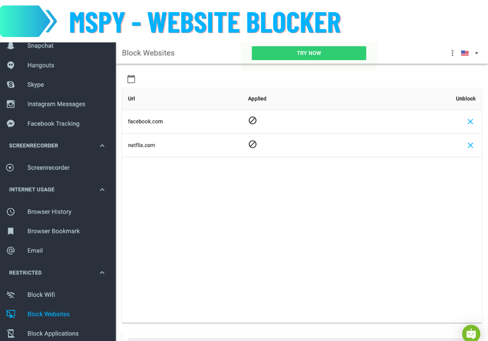 mSpy - Blokada stron internetowych