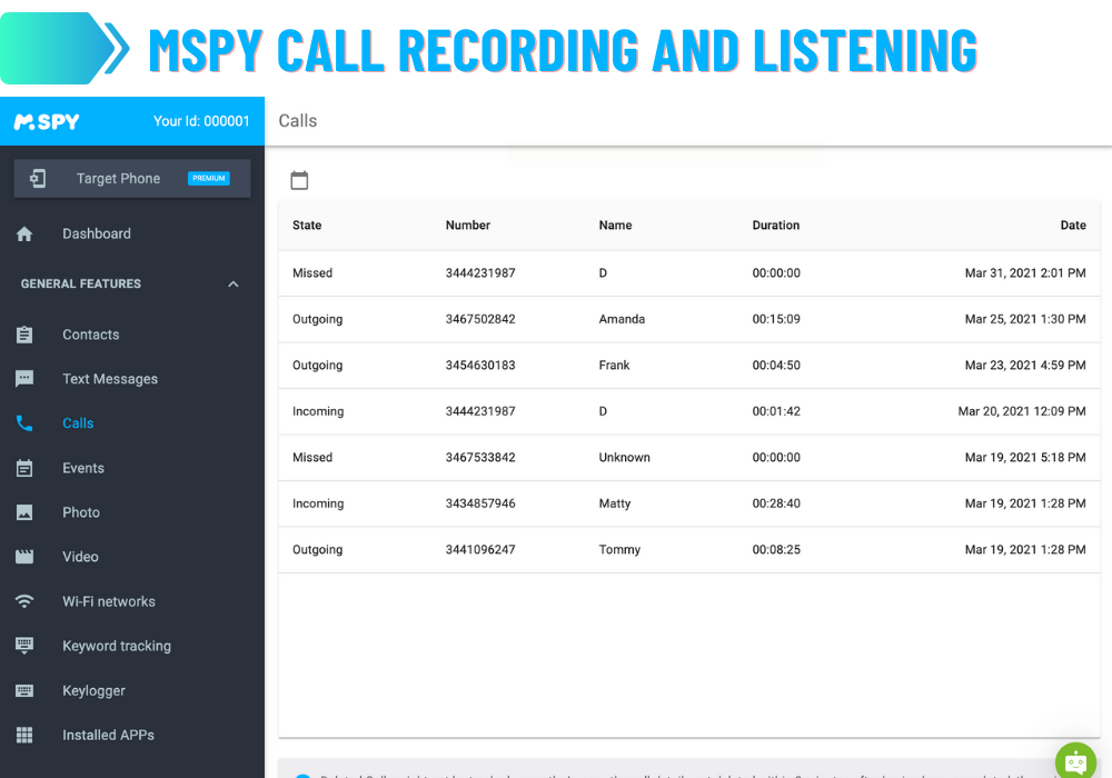 Gravação e escuta de chamadas mSpy