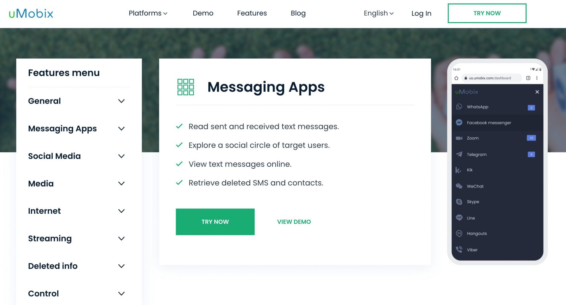 Monitoramento de aplicativos de mensagens uMobix