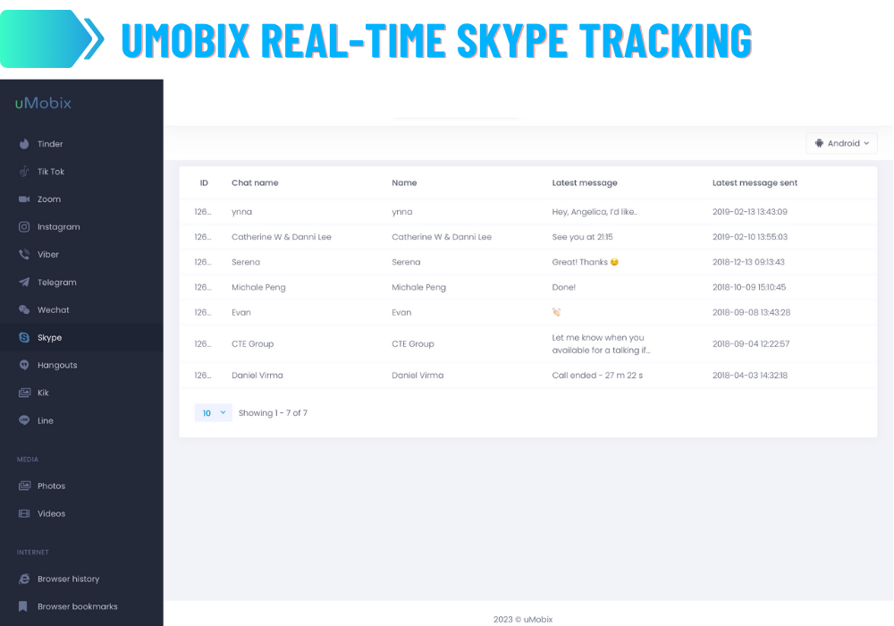 Pelacakan uMobix Waktu Nyata Skype