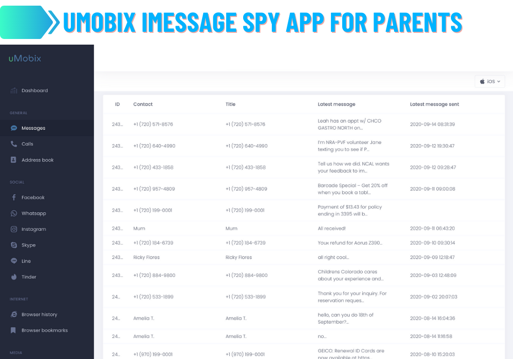 uMobix iMessage ebeveynler için casus uygulama