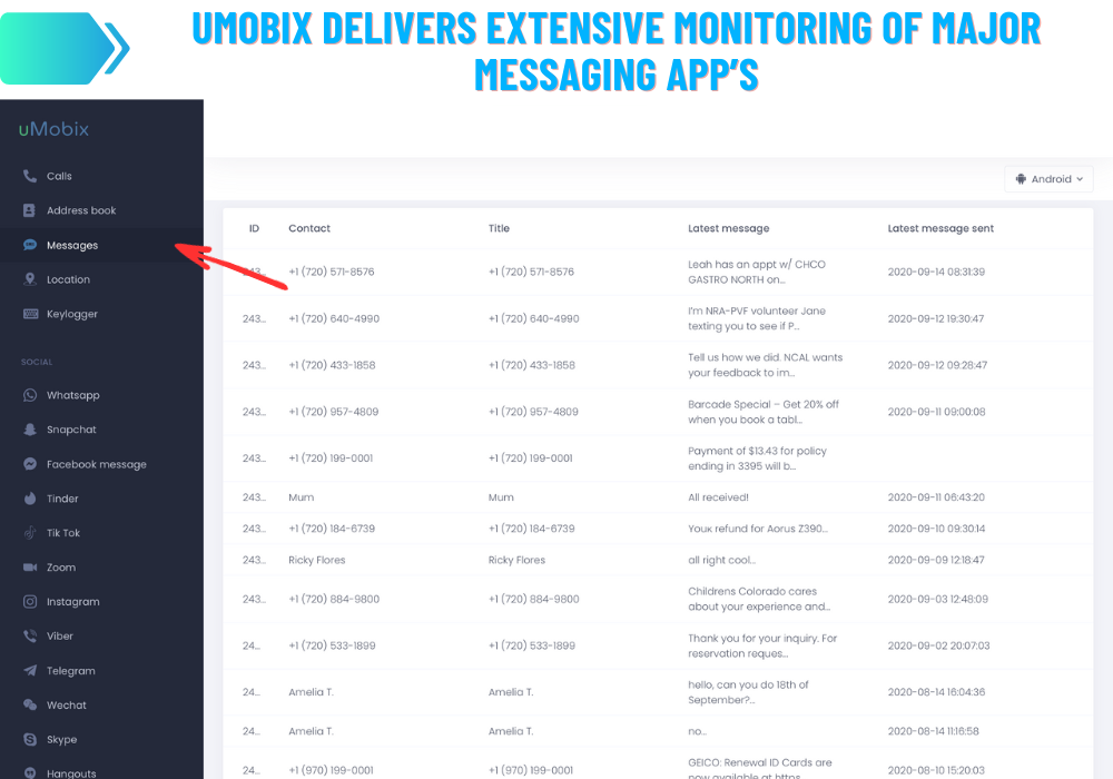 uMobix monitoring Messaging Apps