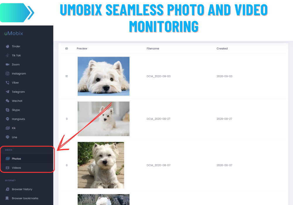 Pemantauan foto dan video uMobix