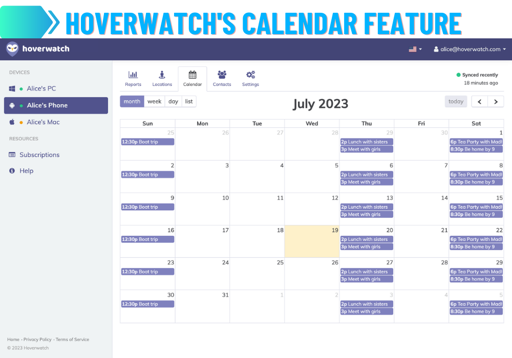 Funzione Calendario dell'Hoverwatch