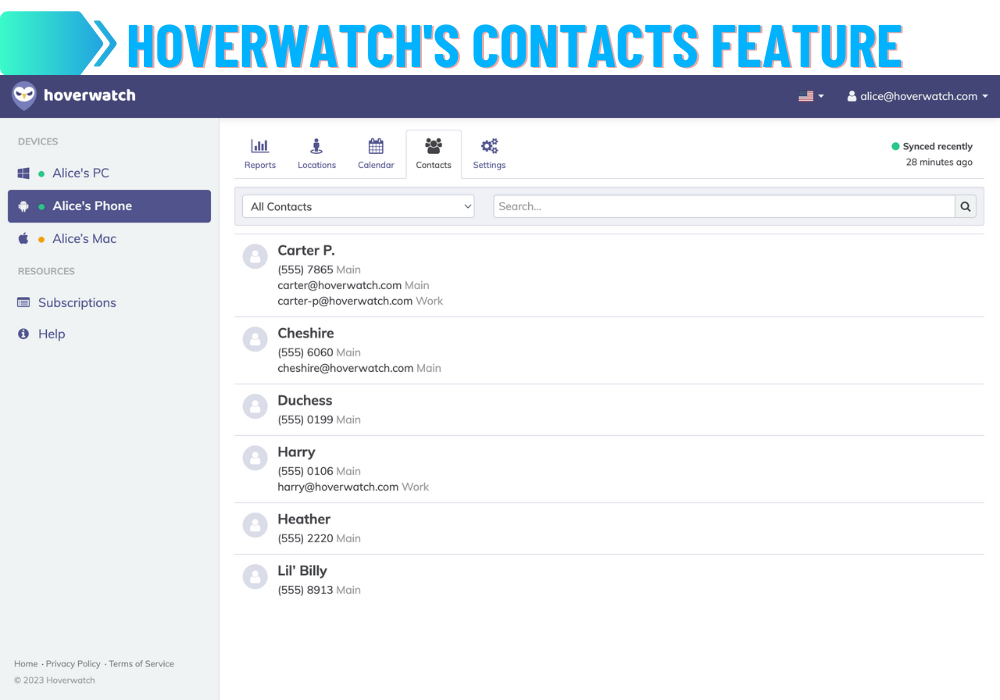 Caractéristiques des contacts du Hoverwatch