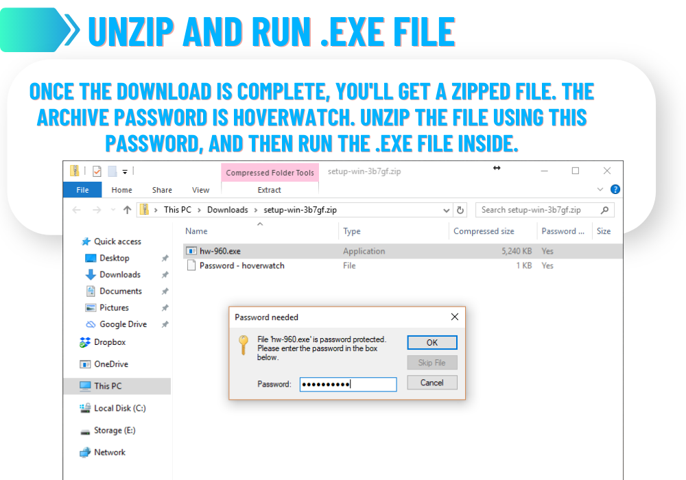 Howerwatch Unzip and Run .exe File