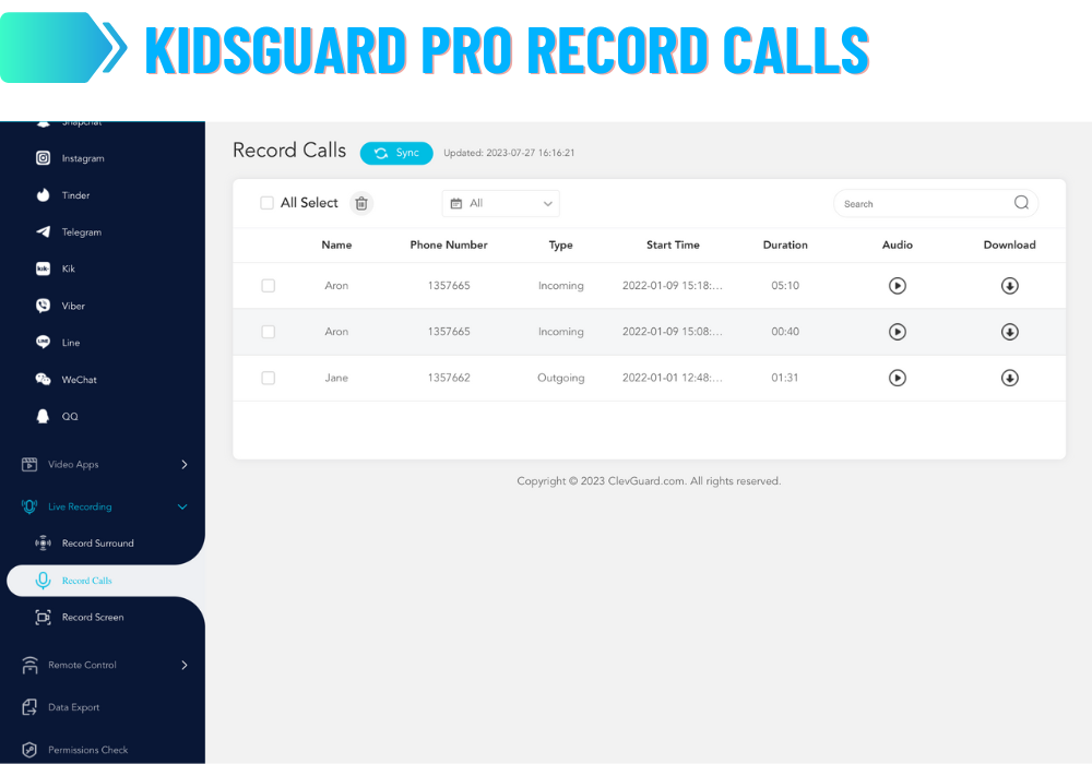 KidsGuard PRO enregistre les appels