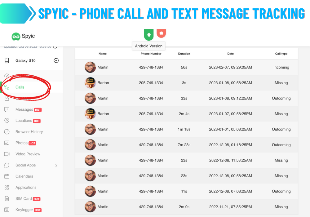 Spyic - Rastreamento de chamadas telefônicas e mensagens de texto