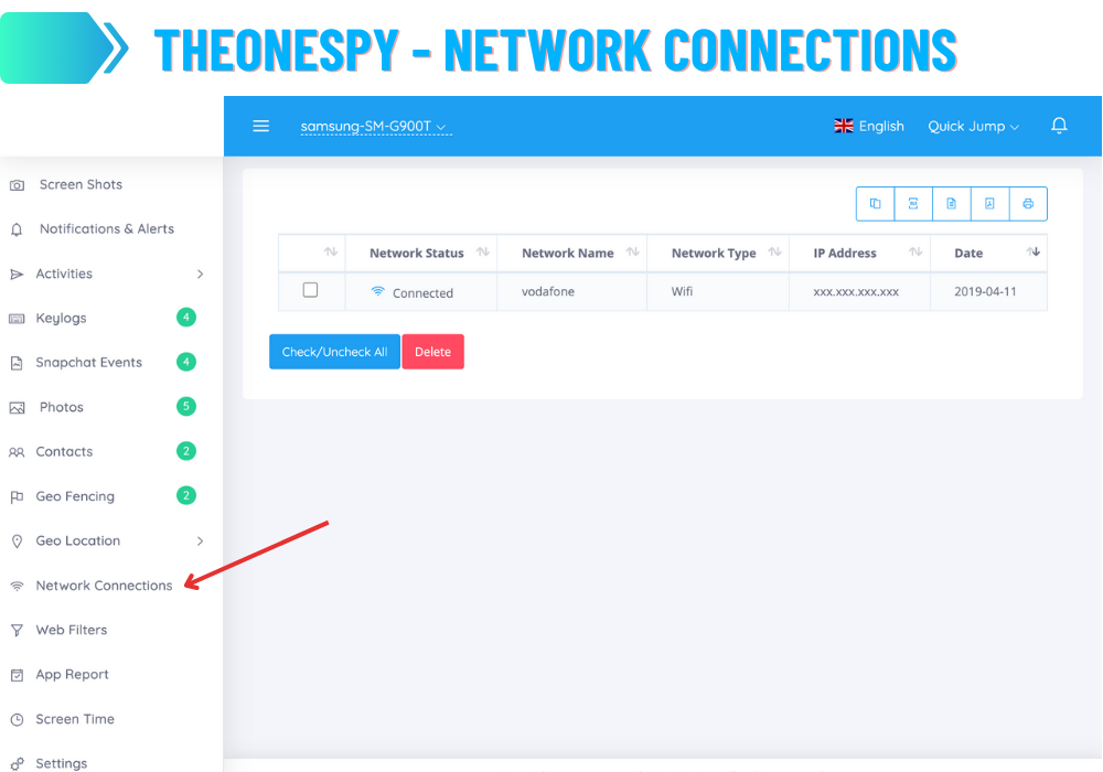 TheOneSpy - Connessioni di rete
