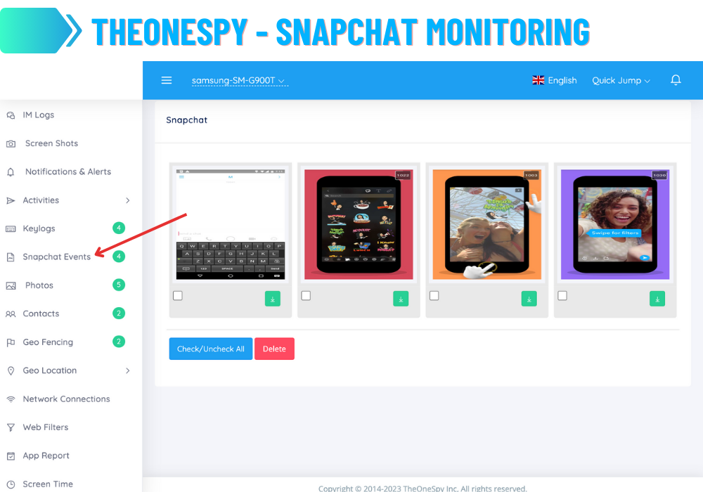 TheOneSpy Snapchat Monitoraggio