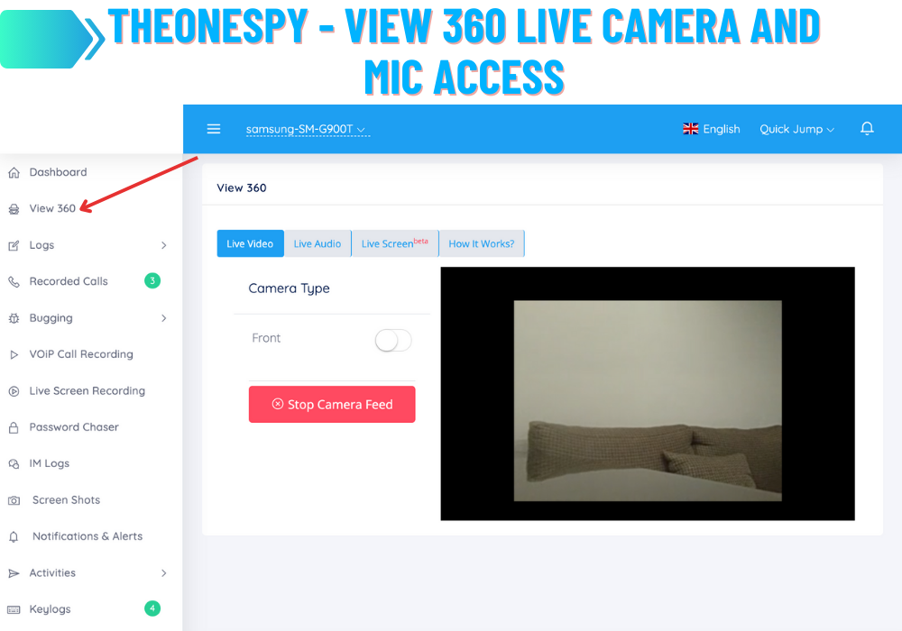 TheOneSpy - Accès à la caméra et au micro de View 360 en direct