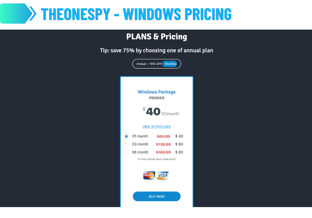 TheOneSpy - Windows Fiyatlandırması