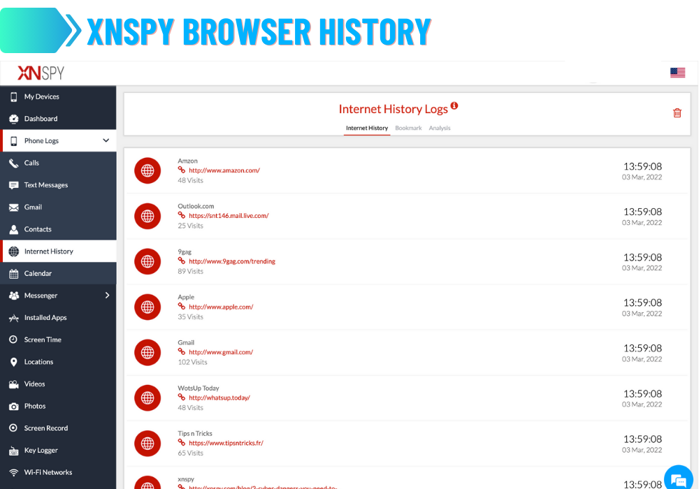 XNSPY Browser-Verlauf