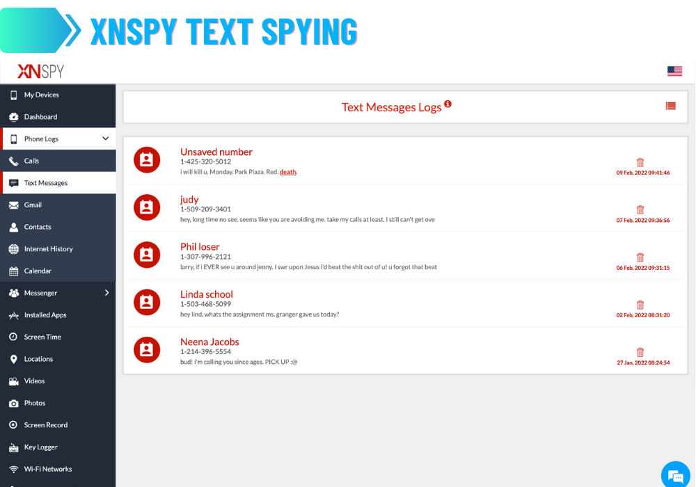 XNSPY Espionnage de texte