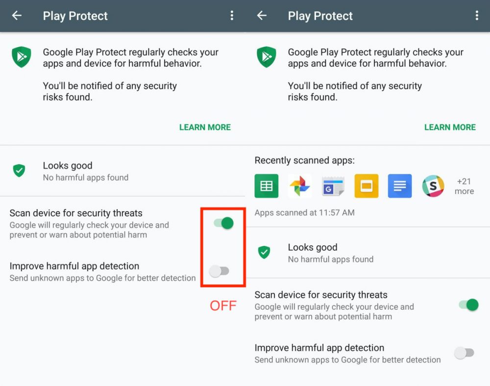 Impostazioni di Google Play Protect