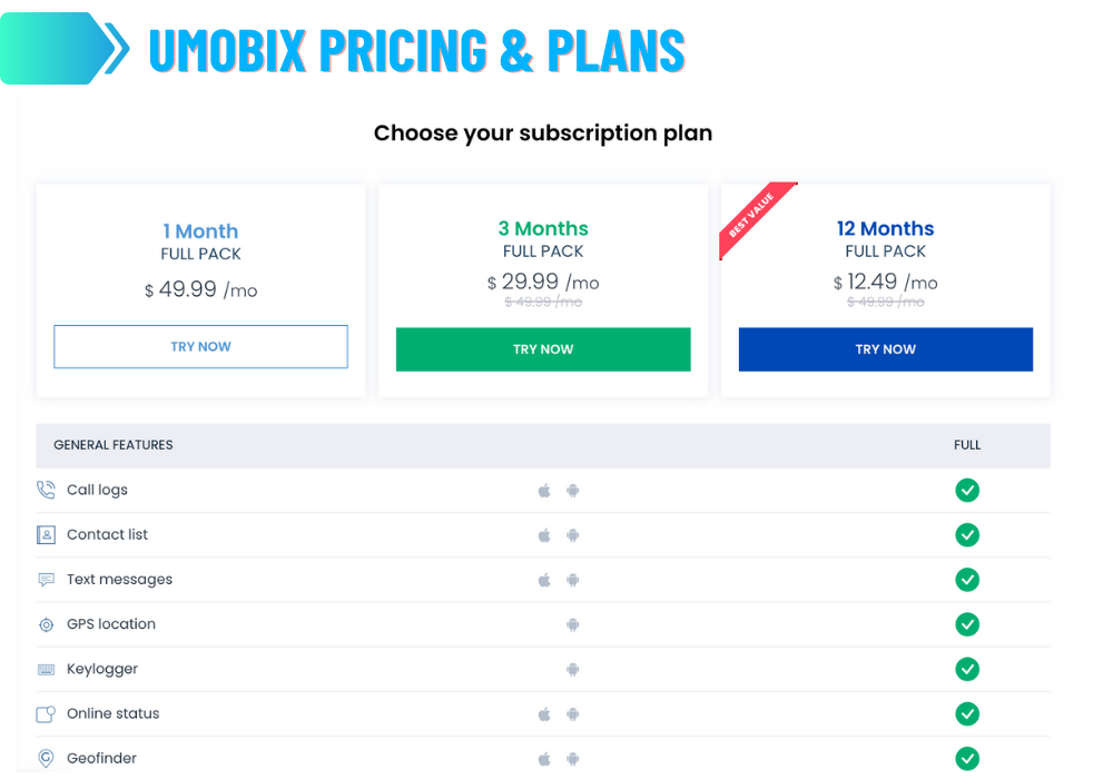 Preços e planos do uMobix