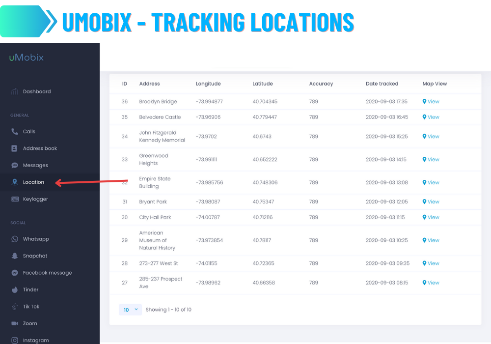uMobix - Lokalizacje śledzenia