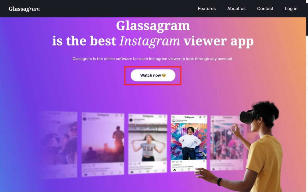 Glassagram Registro en el sitio web