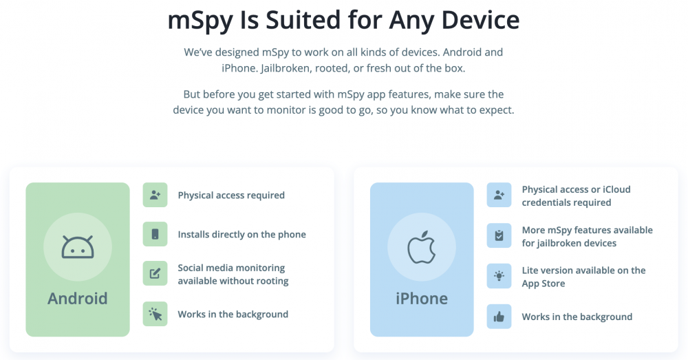 mSpy Uyumluluk