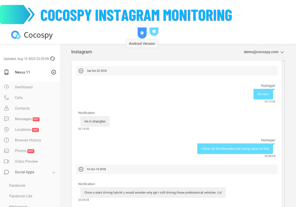 Monitoramento do CocoSpy Instagram