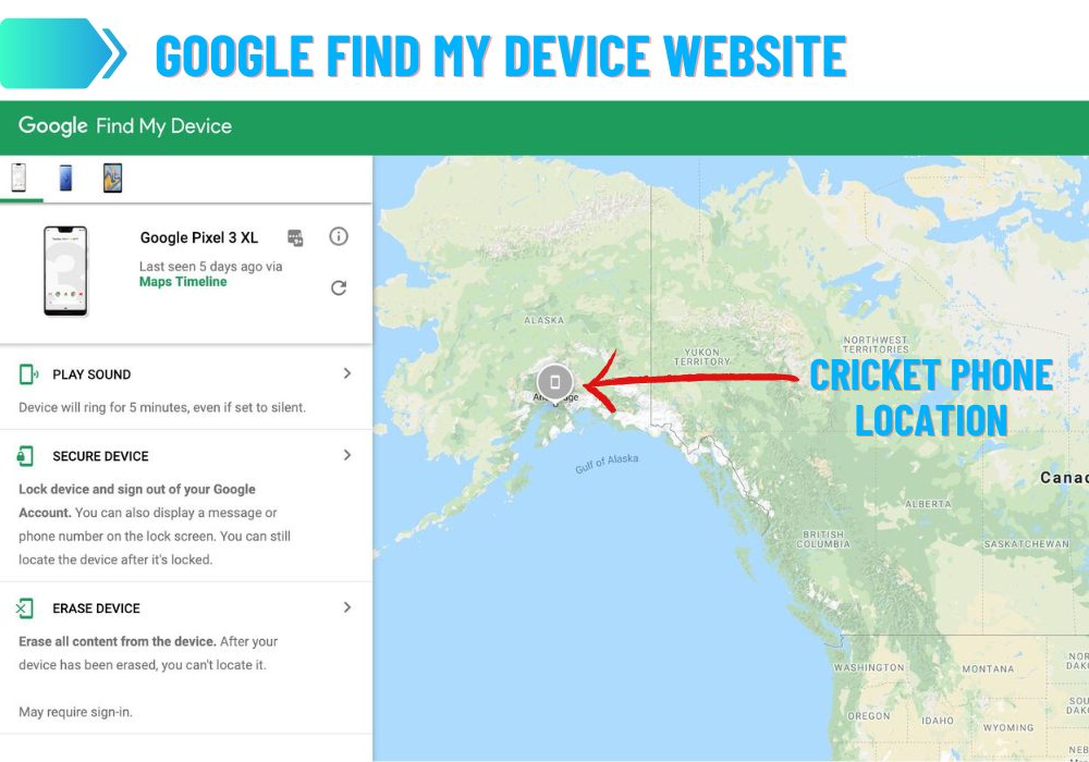 Googlen Find My Device -sivusto