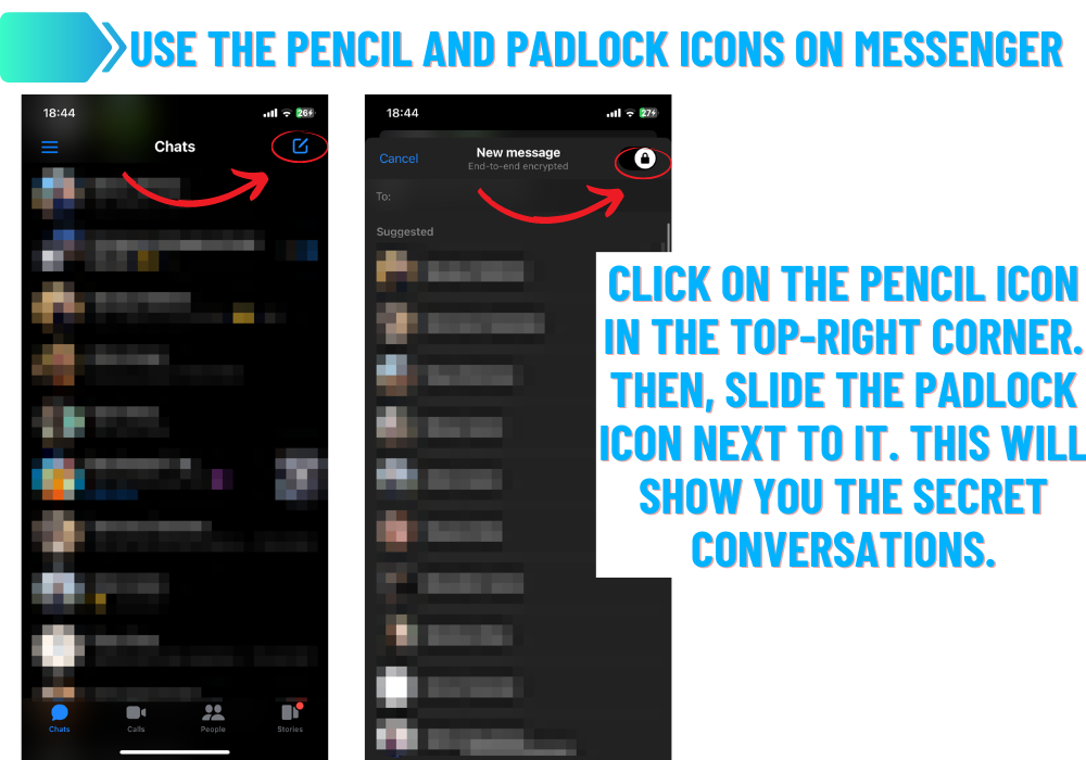 Icone matita e lucchetto - Facebook Conversazione segreta