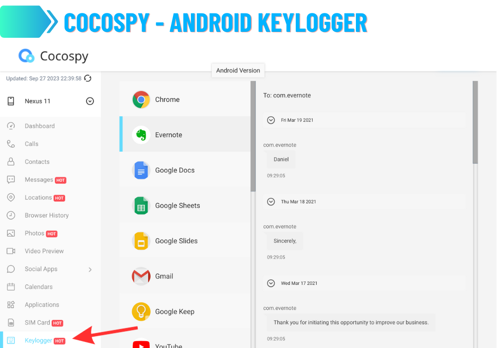 Cocospy - Android - Avaimenlukija