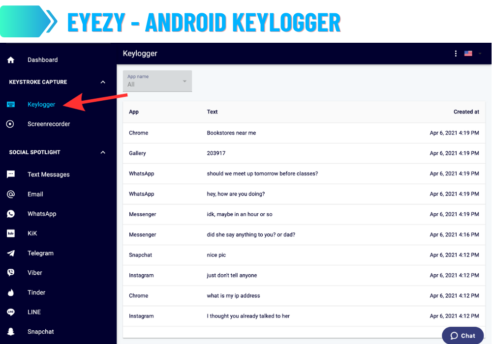 Eyezy - Android Registrador de teclas