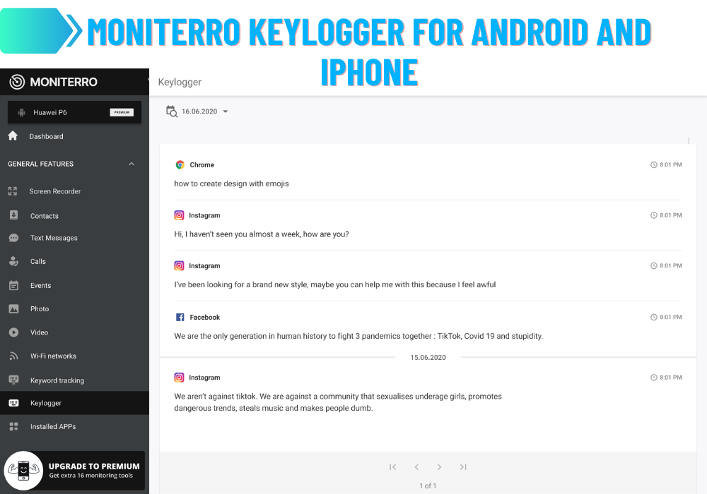 Moniterro Keylogger dla Android i iPhone'a