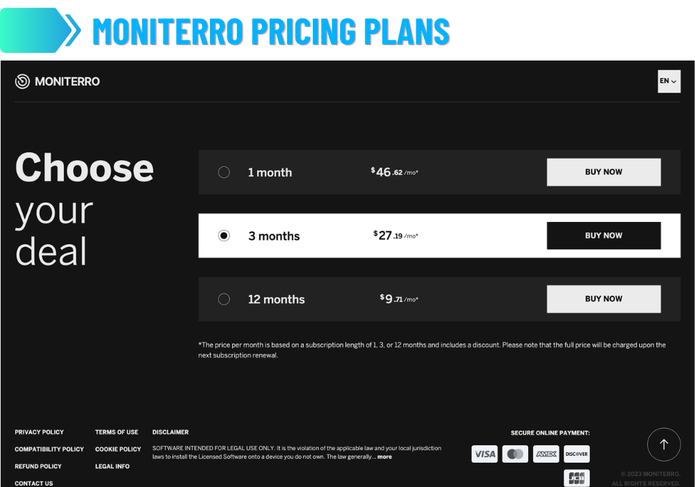 Moniterro Fiyatlandırma Planları